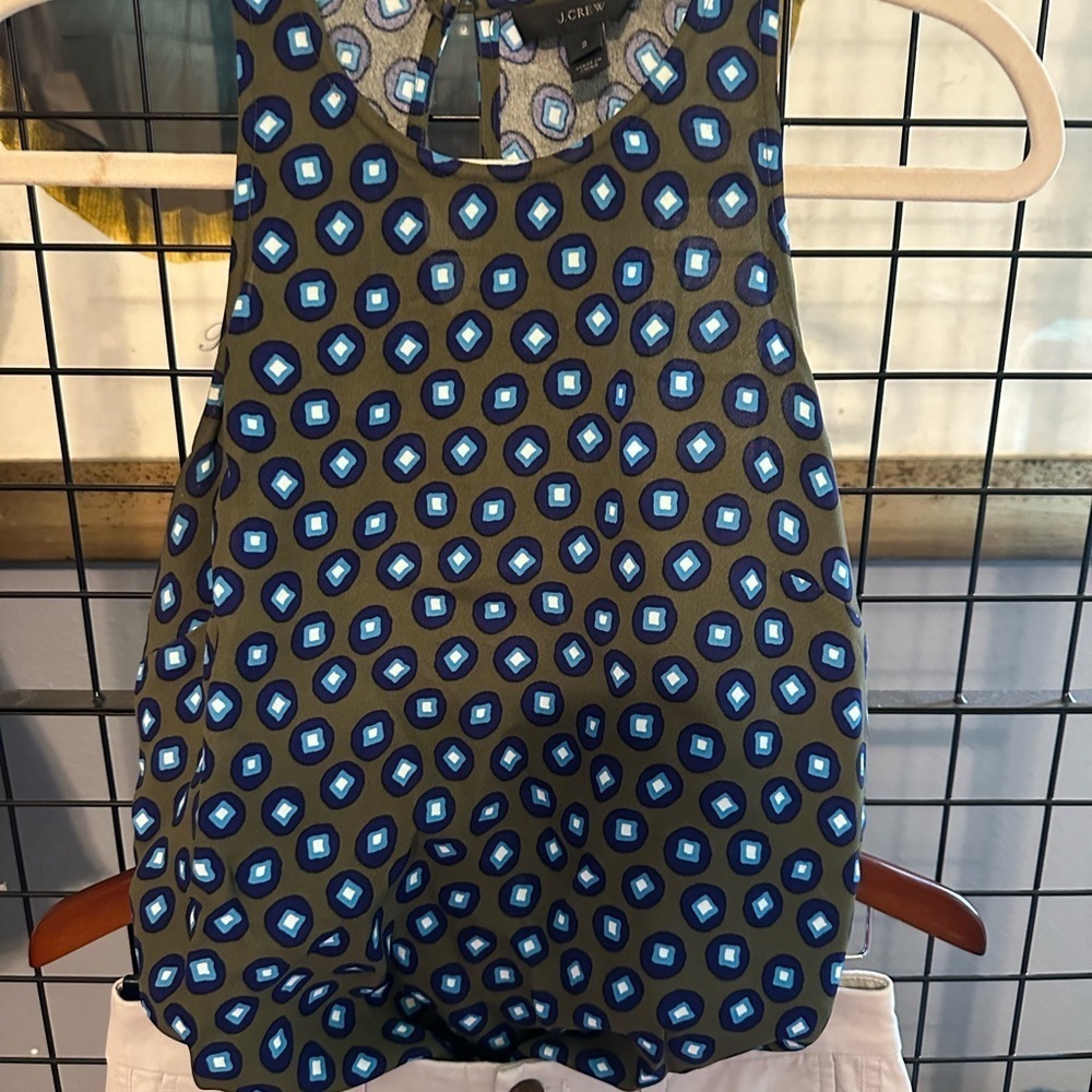 J. Crew Blue and Green Patterned Tank Top